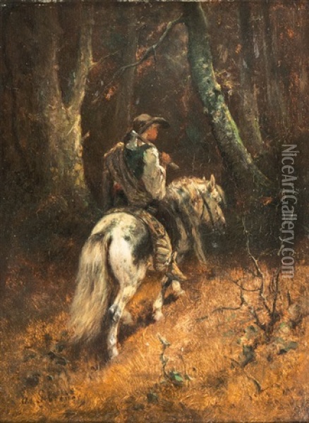 Lumberjack On Horseback Oil Painting - Adolf Schreyer