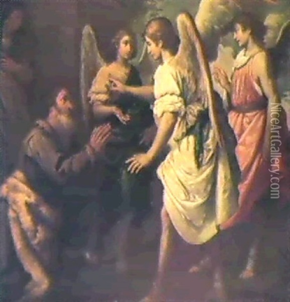 Abramo E Gli Angeli Oil Painting - Felice (il Risposo) Fischerelli