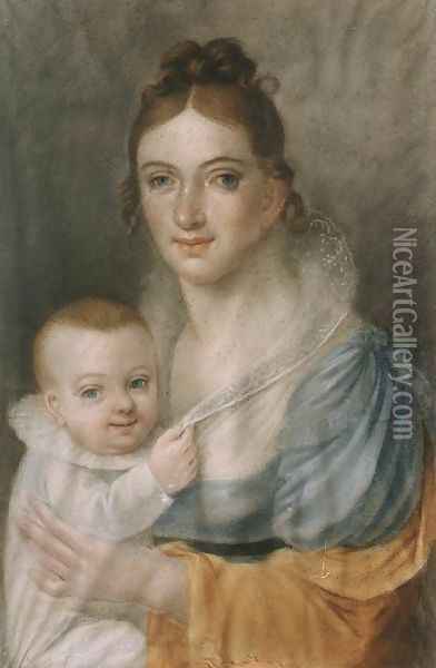 The Wife of the Artist and her Child 1814 Oil Painting - Samuel Kiss