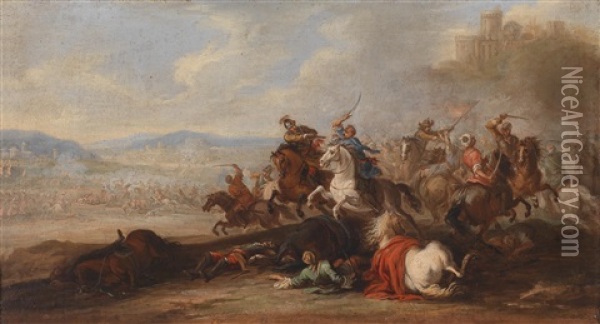 Ein Reitergefecht Zwischen Christlichen Und Osmanischen Soldaten Oil Painting - Jacques Courtois