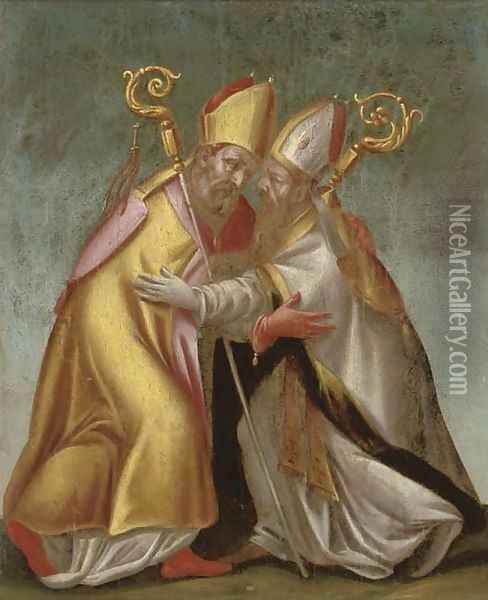 Two bishops greeting each other Oil Painting - Italian School