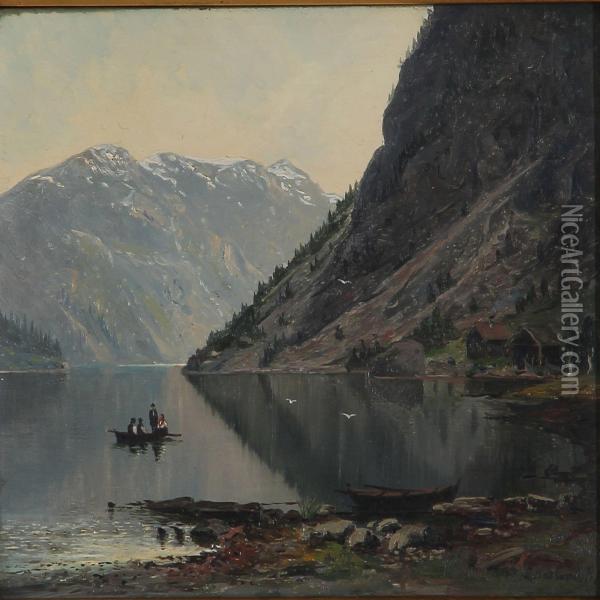 Norwegian Fiord Scene Oil Painting - Ludvig August Haslund