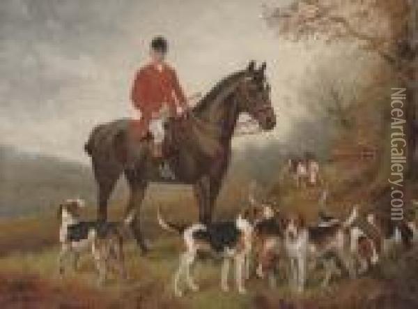 A Gentleman With His Hunter And Hounds Oil Painting - Wilson Hepple