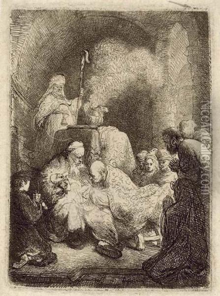 The Circumcision: Small Plate Oil Painting - Rembrandt Van Rijn