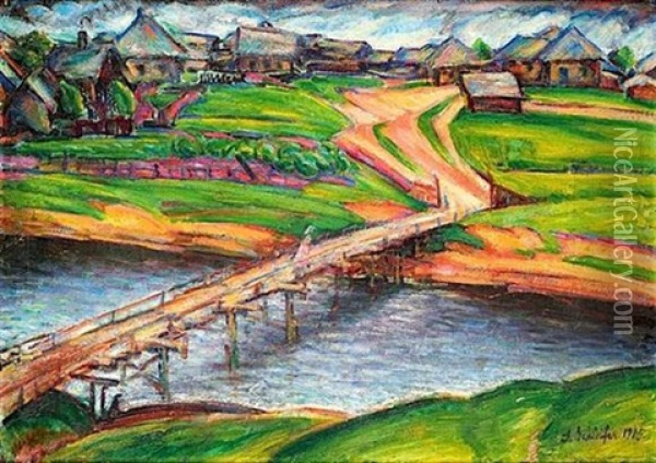 Pont A La Riviere Oil Painting - Savely Schleifer