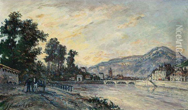 A Town By A River Oil Painting - Marie Josephine Fesser