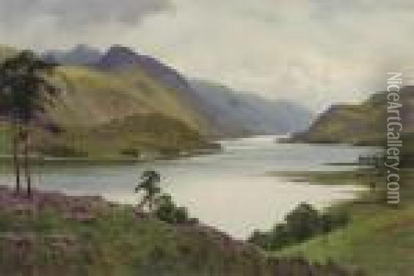 An Extensive Lakeside Landscape Oil Painting - Edward Horace Thompson