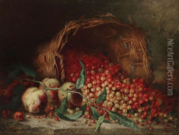 Nature Morte Aux Groseilles Et Peches Dans Un Panier Oil Painting - Albert De Keyser