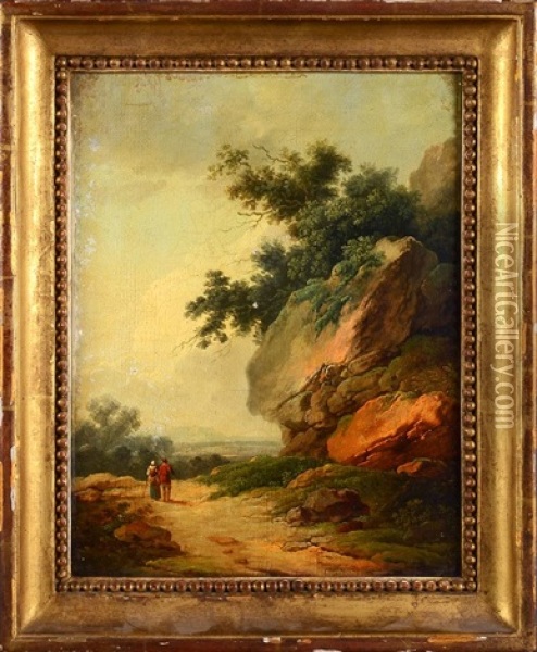Paysages De Collines Rocheuses. (pair) Oil Painting - Louis-Philippe Crepin