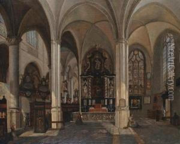 The Interior Of St. Jacobs, Antwerp. Oil Painting - Josephus Christianus Nicolie
