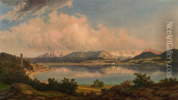 View Of The Worthersee Oil Painting - Marcus Pernhart