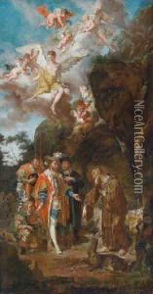 Der Westgotenkonig Wamba Besucht Den Heiligen Agidius In Seiner Einsiedelei Oil Painting - Franz Anton Palko