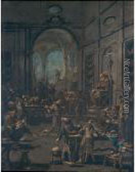 La Biblioteca Del Convento Con Frati Novizi Al Lavoro Oil Painting - Alessandro Magnasco