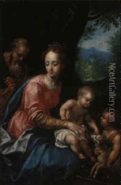 The Holy Family With The Infant Saint John The Baptist Oil Painting - Hendrick De Clerck