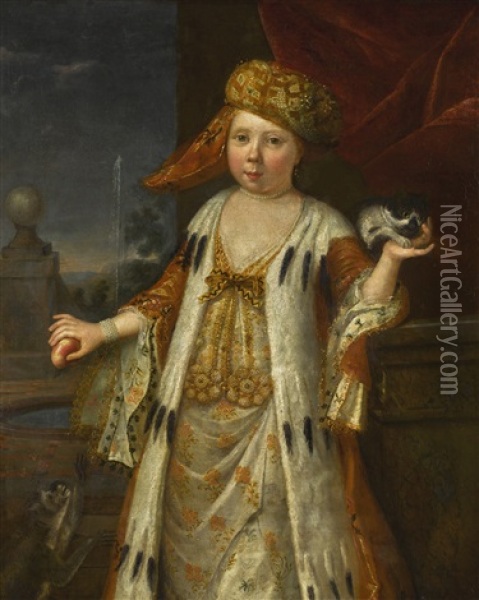 A Portrait Of A Young Girl, Follower Of Andrea Soldi, 18th Century Oil Painting - Andrea Soldi