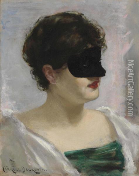 Lady With A Black Mask Oil Painting - James Carroll Beckwith