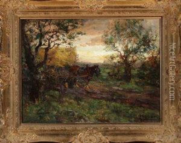 Returning Home - A Haycart On A Country Road Oil Painting - John Falconar Slater