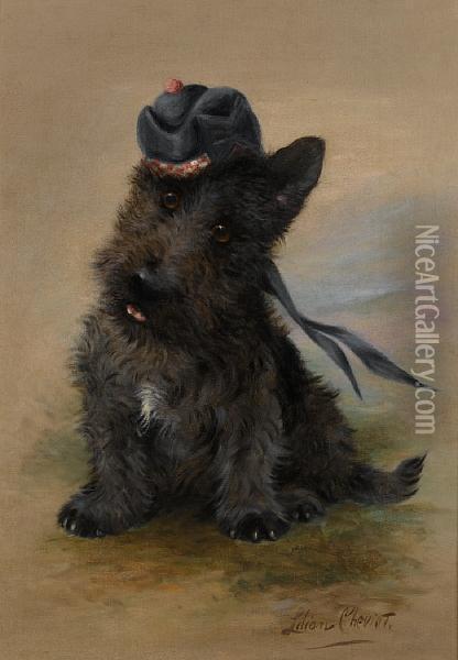 A Black Scottie Oil Painting - Lilian Cheviot