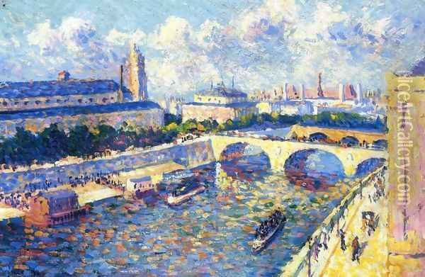 Paris, the Seine and the Quai de la Megisserie viewed from the Quai de Horloge Oil Painting - Maximilien Luce