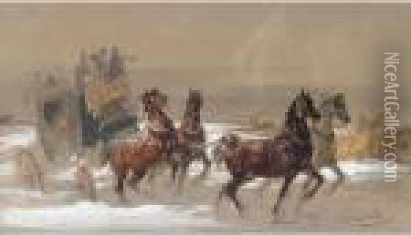 The Carriage With Four Horses Oil Painting - Nikolai Egorovich Sverchkov