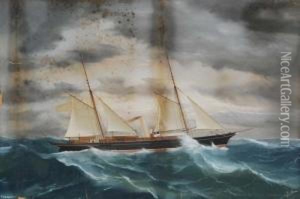 Ritratto Dello Steam Yacht Tighnamara In Mare Aperto Oil Painting - Antonio de Simone