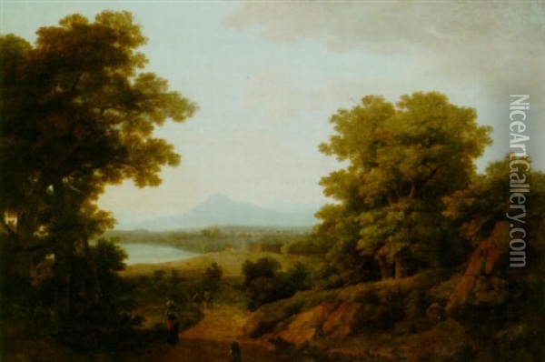 Italianate Landscape With A View Of A Lake Oil Painting - Robert Freebairn