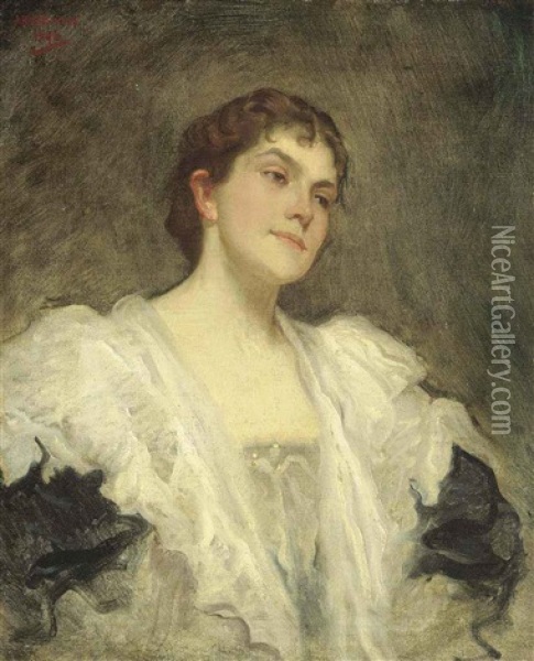 A Portrait Of The Singer Lady Lillian June Henschel (nee Bailey) Oil Painting - Julius Rolshoven