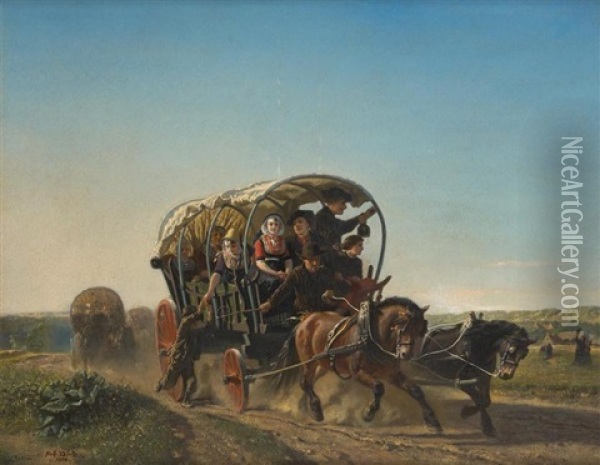 Le Chariot Attele Sur Fond De Paysage Oil Painting - Adolf Alexander Dillens