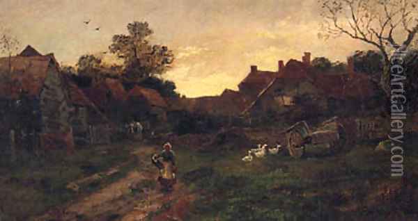Returning Home At Sunset Oil Painting - William Anderson