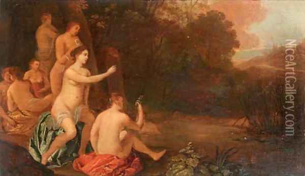 Nymphs bathing in a landscape Oil Painting - Moyses or Moses Matheusz. van Uyttenbroeck