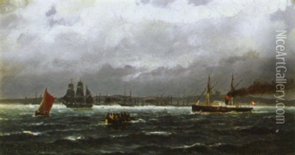 Marine Med Talrige Skibe Pa Havet Oil Painting - Carl Ludwig Bille