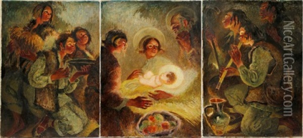 Birth Of Jesus-light Of The World Oil Painting - Kazimierz Sichulski