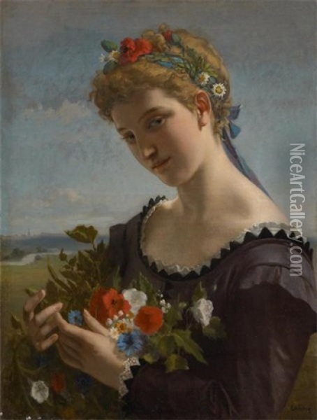 Jeune Fille A La Brassee De Fleurs Oil Painting - Emile Leclerc