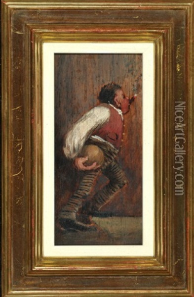 Zigarre Rauchender Kegelspieler Oil Painting - Adolf Oberlander