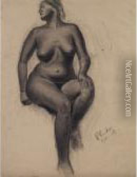 Female Nude - Seated Oil Painting - John Steuart Curry