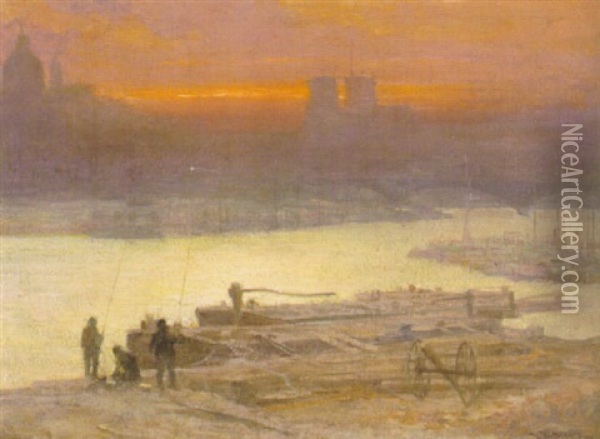 Paris Along The Seine Oil Painting - Frederick J. Mulhaupt