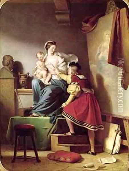 Raphael Adjusting his Models Pose for his Painting of the Virgin and Child Oil Painting - Alexandre Evariste Fragonard