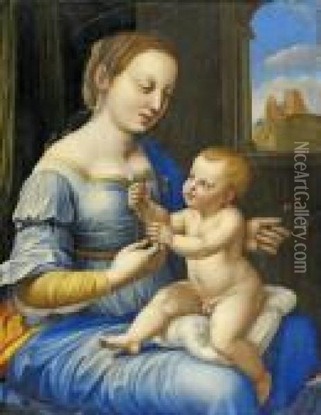 Madonna Mit Dennelken Oil Painting - Raphael (Raffaello Sanzio of Urbino)