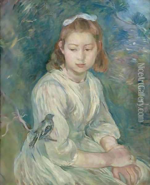 Petite Fille A L'Oiseau Oil Painting - Berthe Morisot