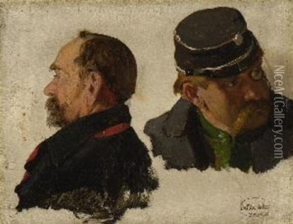 Studie Zweier Offiziere Oil Painting - Otto Von Faber Du Faur