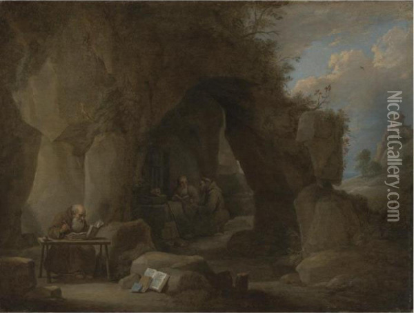 Property From A Private Collection
 

 
 
 

 
 Hermits Writing In A Rocky Landscape Oil Painting - David The Younger Teniers