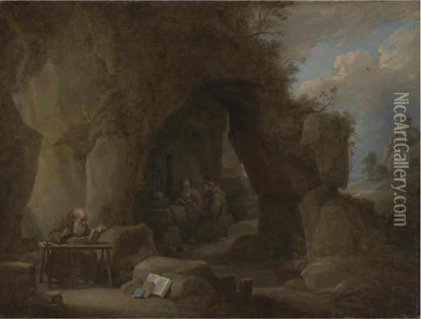 Property From A Private Collection
 

 
 
 

 
 Hermits Writing In A Rocky Landscape Oil Painting - David The Younger Teniers