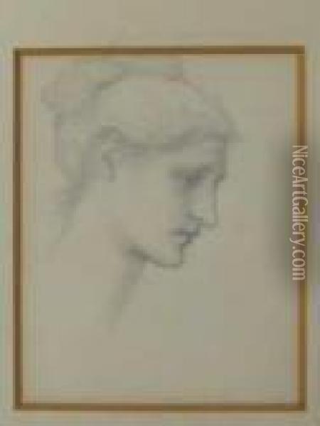 Profile Head Study For Laus Veneris Oil Painting - Sir Edward Coley Burne-Jones