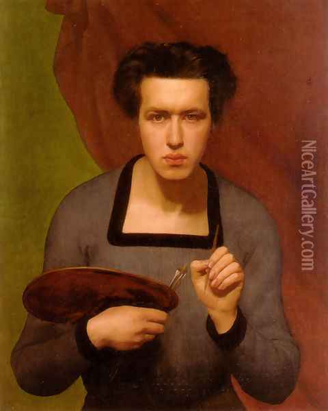 Portrait de l'artiste (Portrait of the Artist) Oil Painting - Anne-Francois-Louis Janmot