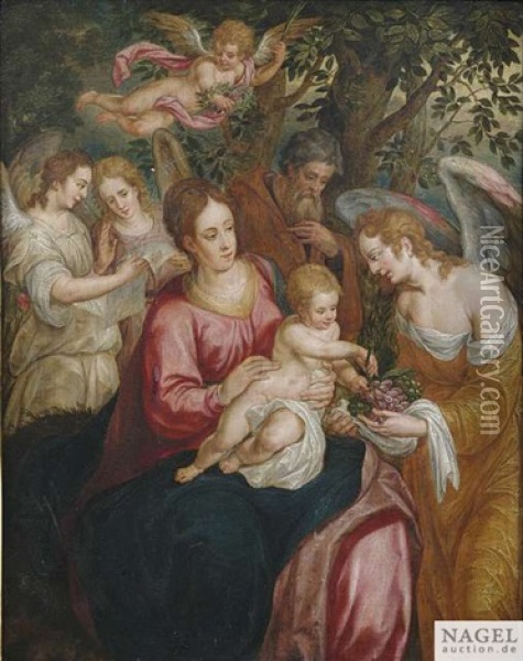 Die Heilige Familie Mit Dem Engel Oil Painting - Hendrick De Clerck