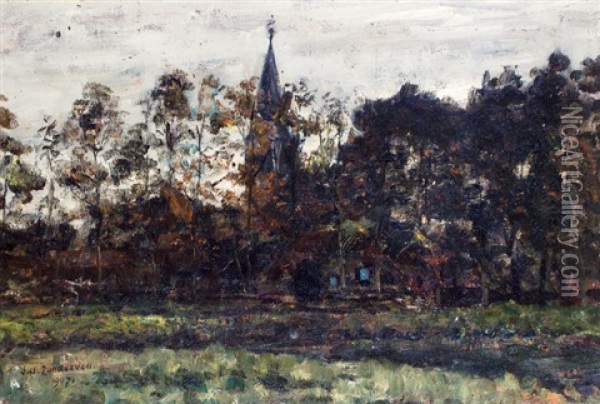 Dorpsgezicht Met Kerk Tussen Bomen, Mogelijk Te Gorssel Oil Painting - Jan Adam Zandleven