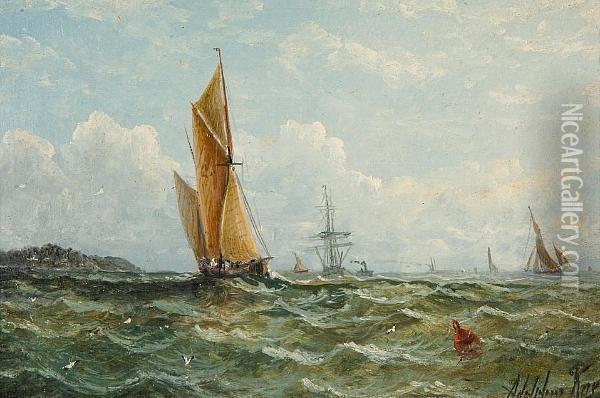 Sailing Vessels At Sea Oil Painting - Adolphus Knell