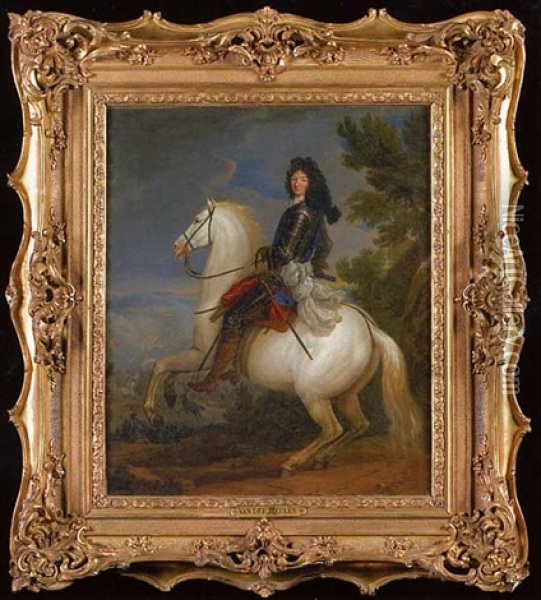 Portrait Equestre De Louis Xiv Oil Painting - Adam Frans van der Meulen