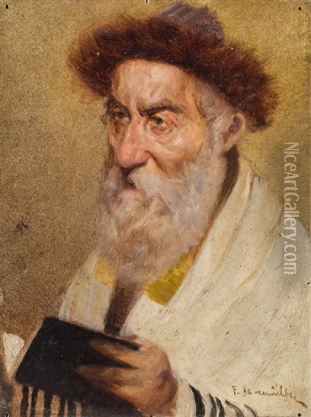 Portrat Eines Rabbis Oil Painting - Franz Obermueller