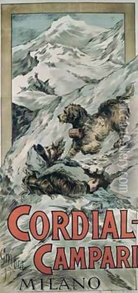 Poster advertising Cordial-Campari Milano 1895 Oil Painting - G. Mora